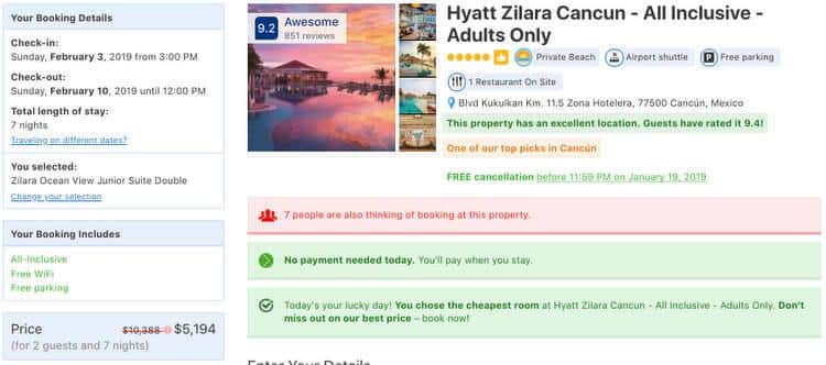 Hyatt Zilara Cancun v. Booking