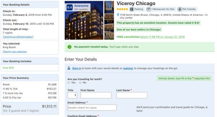 Viceroy Chicago V. Booking
