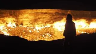 Camping at Darvaza Gas Crater in Turkmenistan