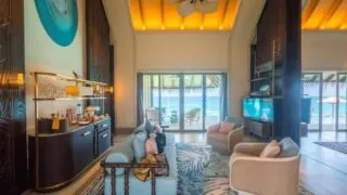 The living room inside Joali Luxury Water Villas
