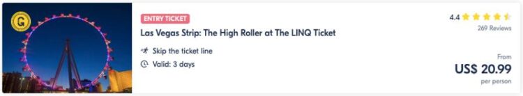 Billet Pour Las Vegas Strip The High Roller At The Linq