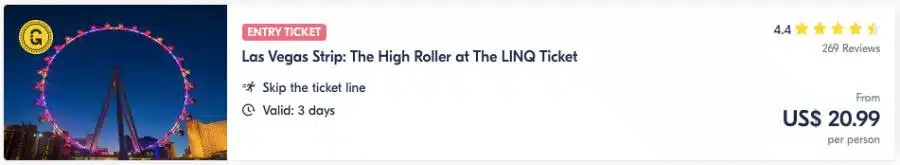 Las Vegas Strip The High Roller At The Linq Ticket