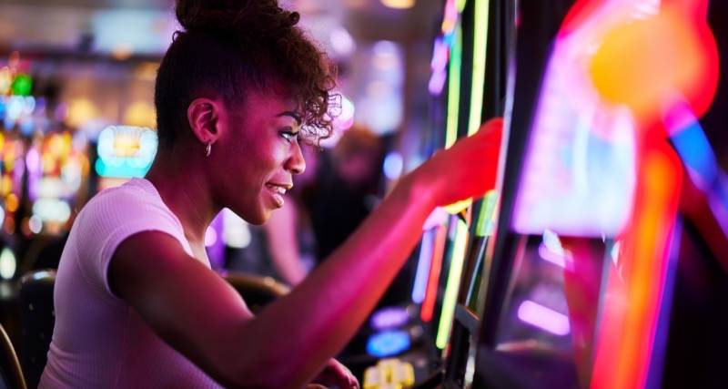 Women gambling in a casino in Las Vegas.