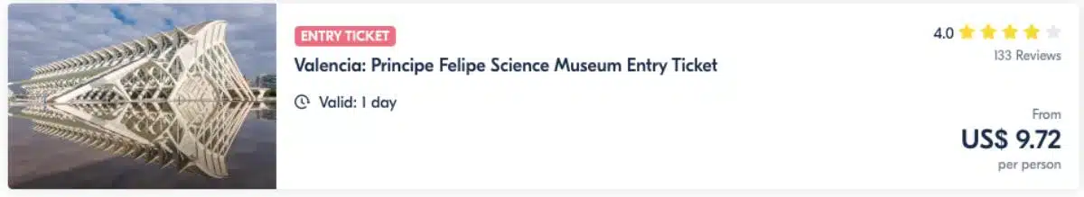 Billet D'entrée Au Musée Des Sciences De Valence Principe Felipe