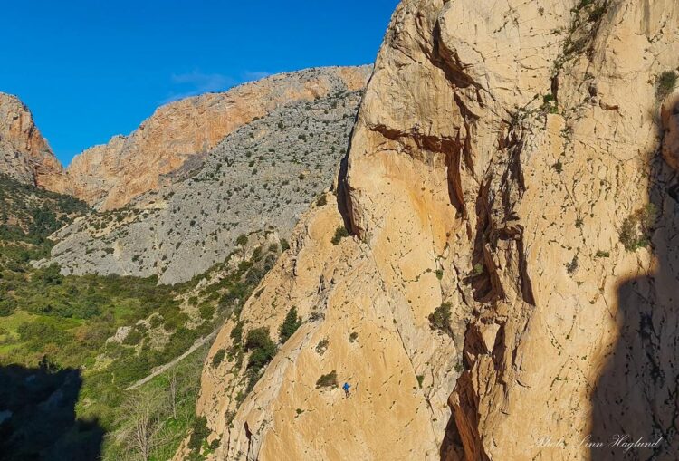 Rock Climber In Desfiladero De Los Gaitanes Gorge - Andalucia Hiking